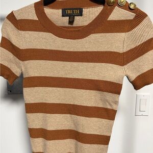 Truth Women's Short Sleeve Striped Top in Tan and Brown